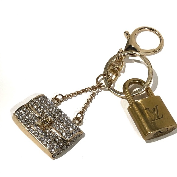 Authentic Louis Vuitton Lock & Key with Rhinestone Bag Charm Keychain Key Holder - Picture 1 of 5